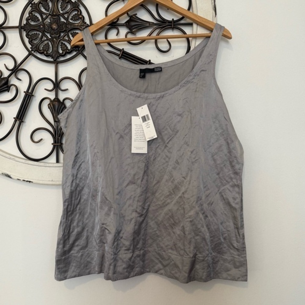 nwt Eileen Fisher Steel Satin Scoop Neck Tank in Silver XL